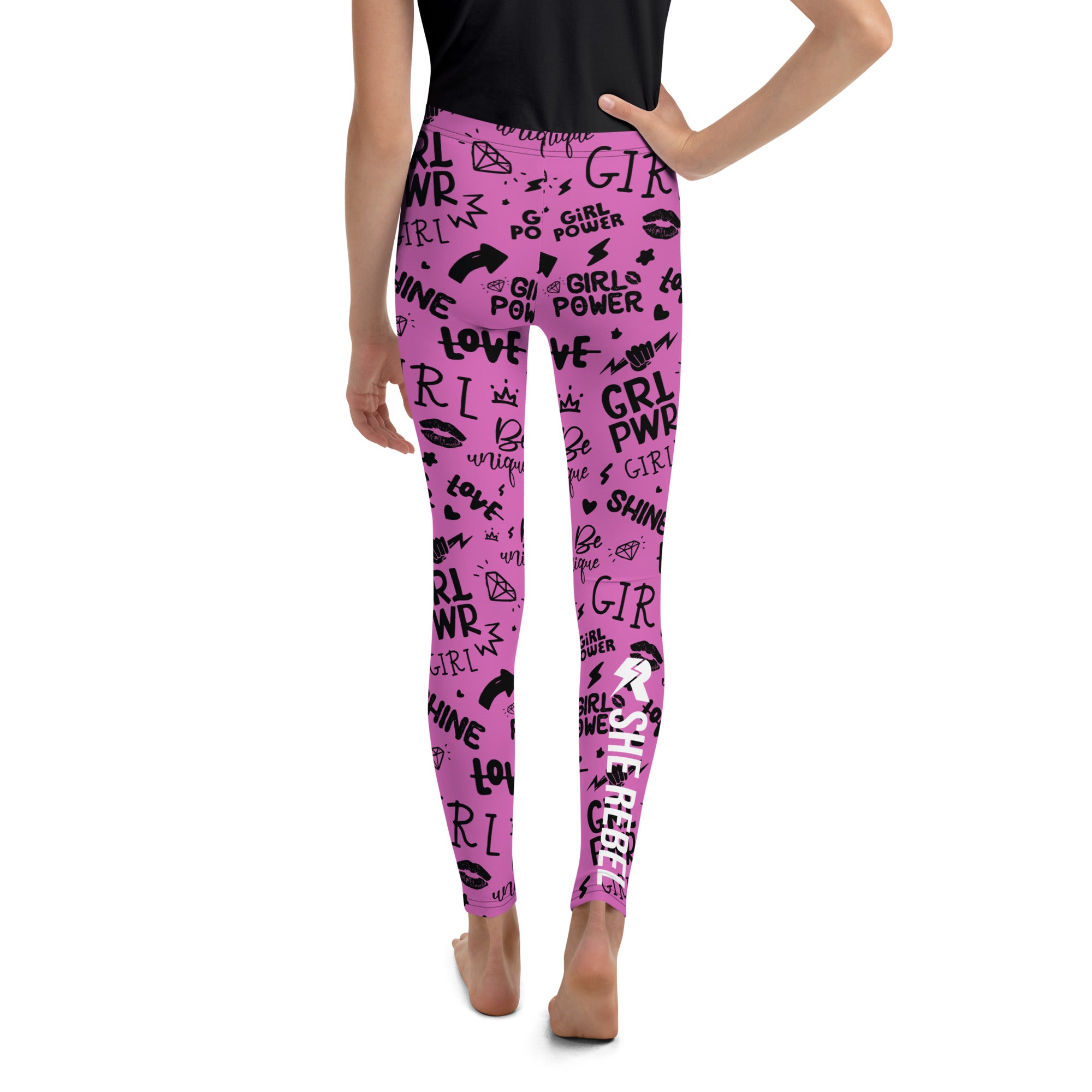 SHE REBEL - Pink Girl Power Youth Leggings (Girls' Sizes 8 - 20)